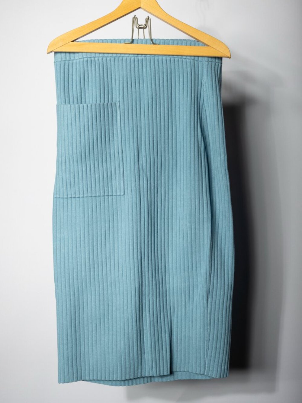 Universal Standard NWT Fine Sweater Skirt Pockets Blue Shadow Ribbed Midi